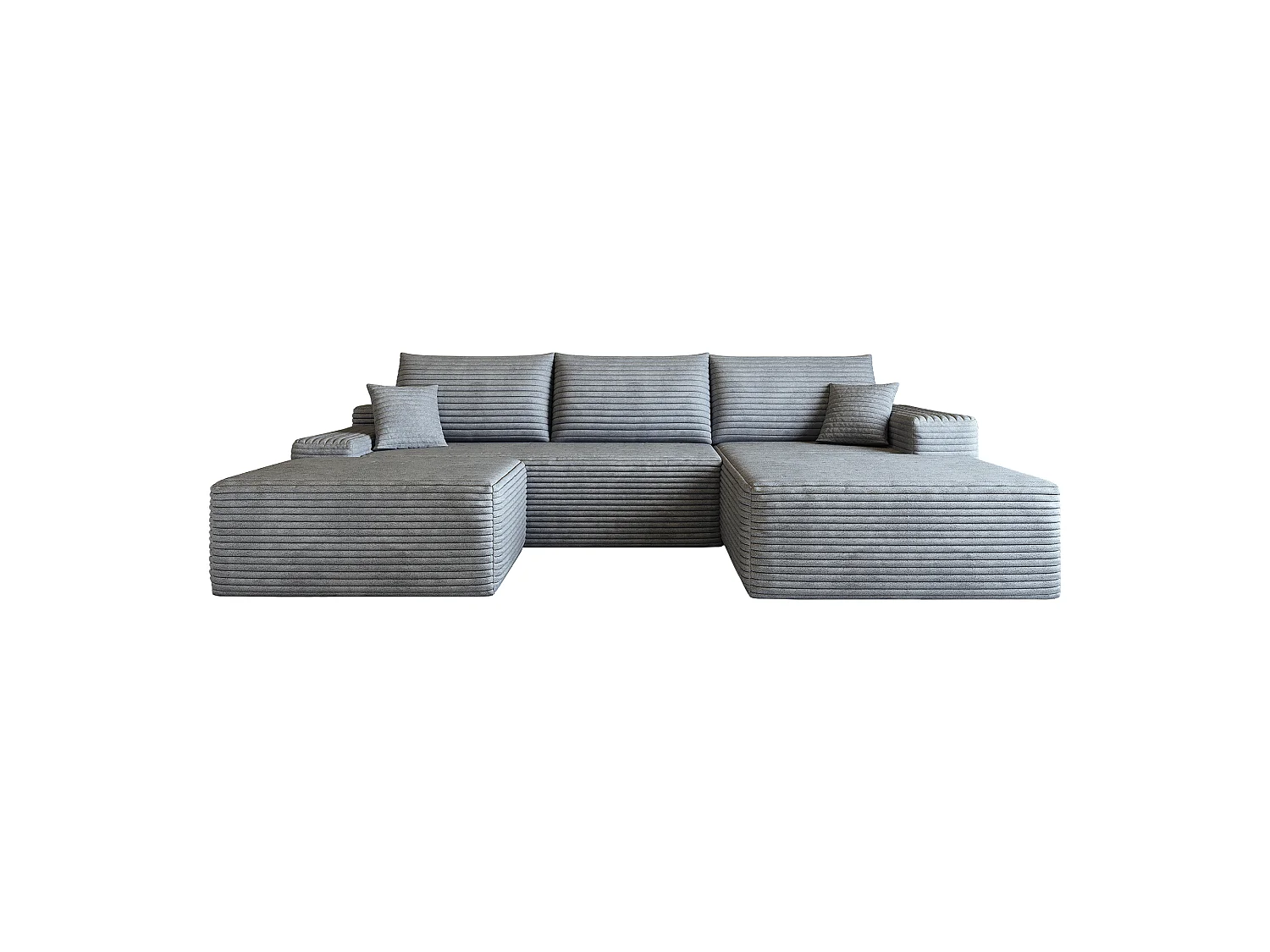 Canapé d'angle sans armature, en L à droite, avec des coussins d'assise profonds, 2 places + 1 repose-pieds, prêt à l'emploi, gris