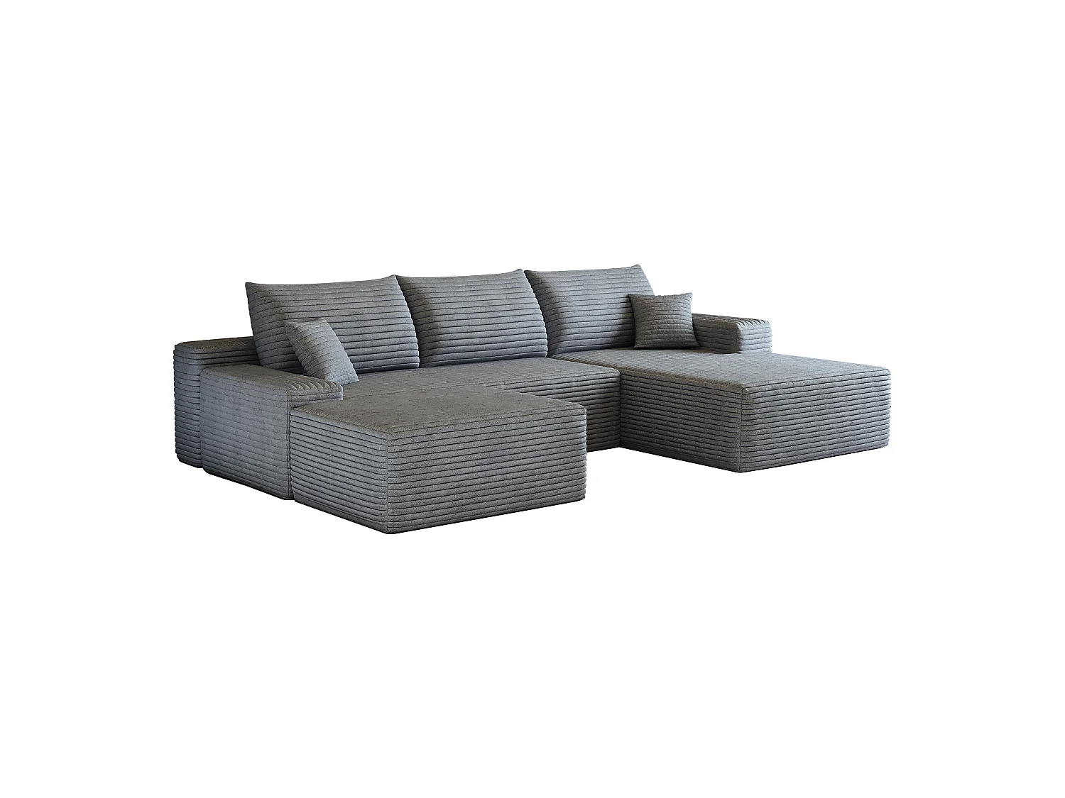 Canapé d'angle sans armature, en L à droite, avec des coussins d'assise profonds, 2 places + 1 repose-pieds, prêt à l'emploi, gris