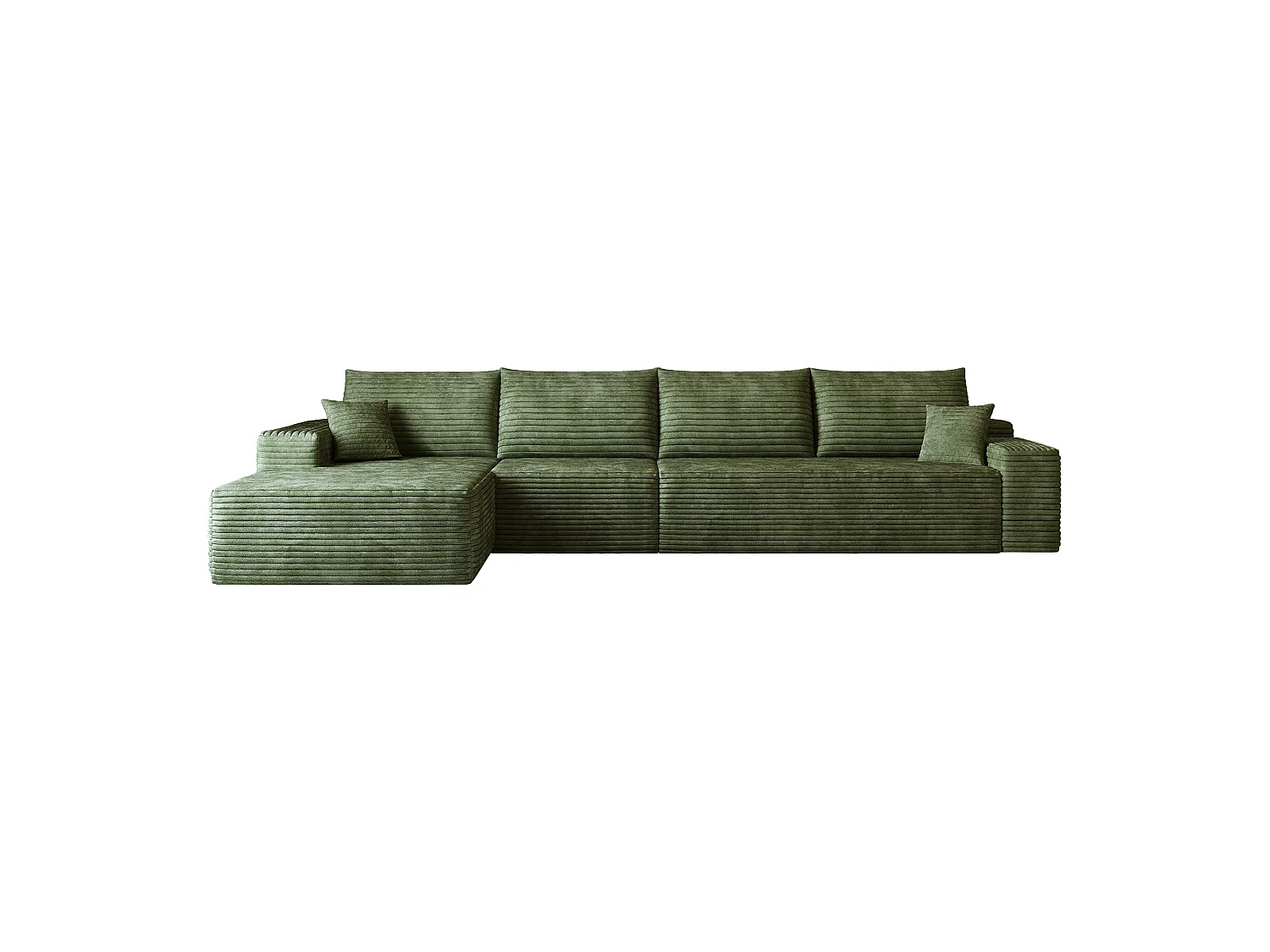 Canapé d'angle modulaire sans armature, en L à gauche, avec des coussins d'assise profonds, prêt à l'emploi, vert