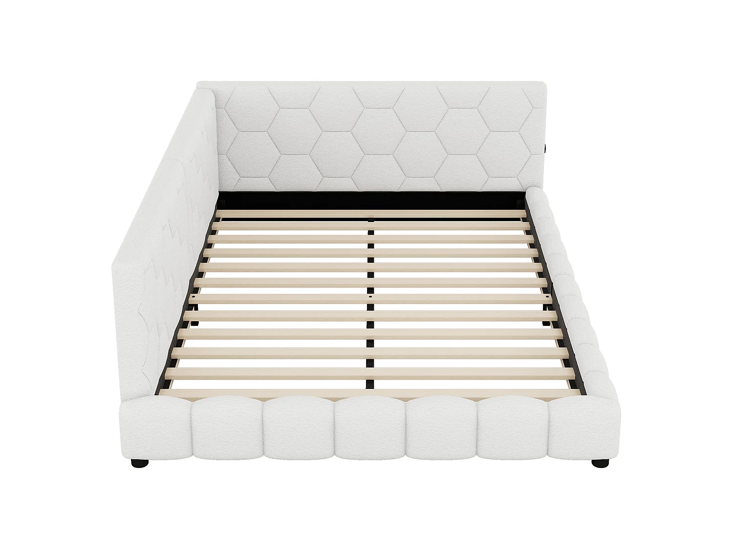 Canapé-lit 140 × 200 cm, lit avec sommier à lattes, éclairage d'ambiance à 16 couleurs, port USB-C, tissu imitation peluche, blanc
