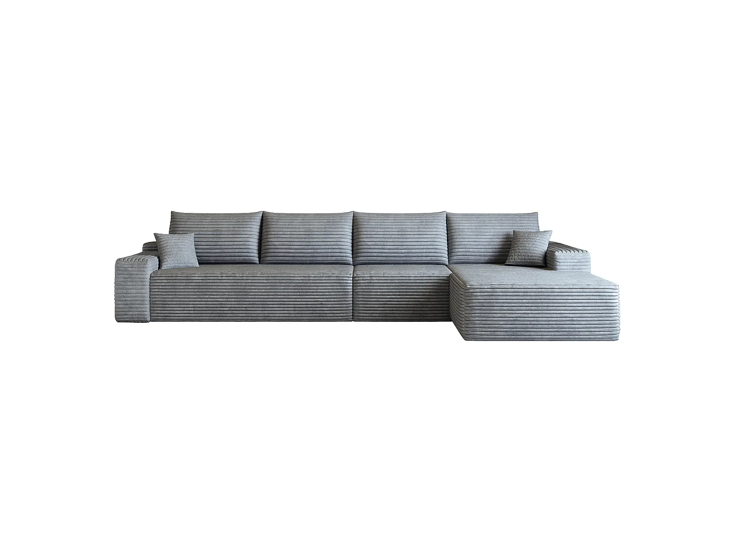 Canapé d'angle modulaire sans armature, en L à droite, avec des coussins d'assise profonds, prêt à l'emploi, gris