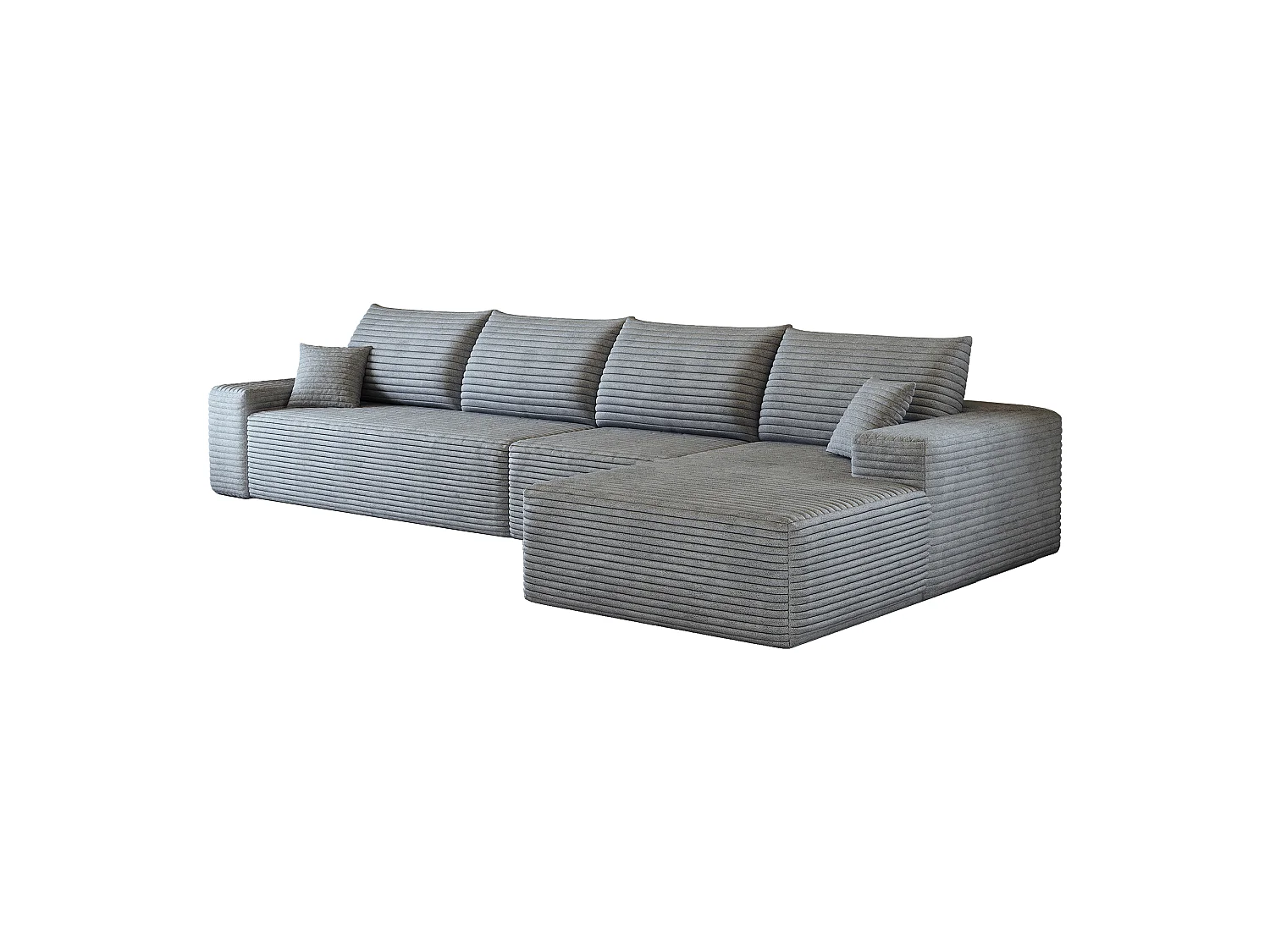 Canapé d'angle modulaire sans armature, en L à droite, avec des coussins d'assise profonds, prêt à l'emploi, gris
