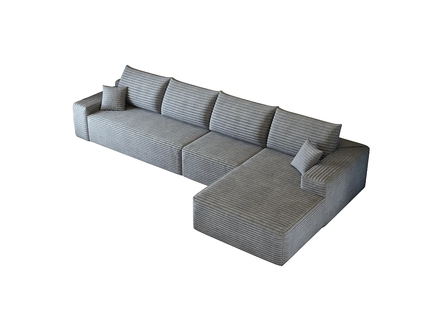 Canapé d'angle modulaire sans armature, en L à droite, avec des coussins d'assise profonds, prêt à l'emploi, gris