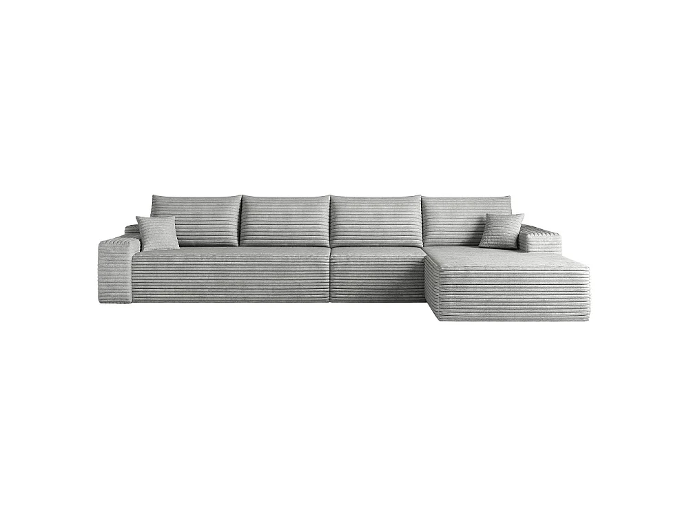 Canapé d'angle modulaire sans armature, en L à droite, avec des coussins d'assise profonds, prêt à l'emploi, gris