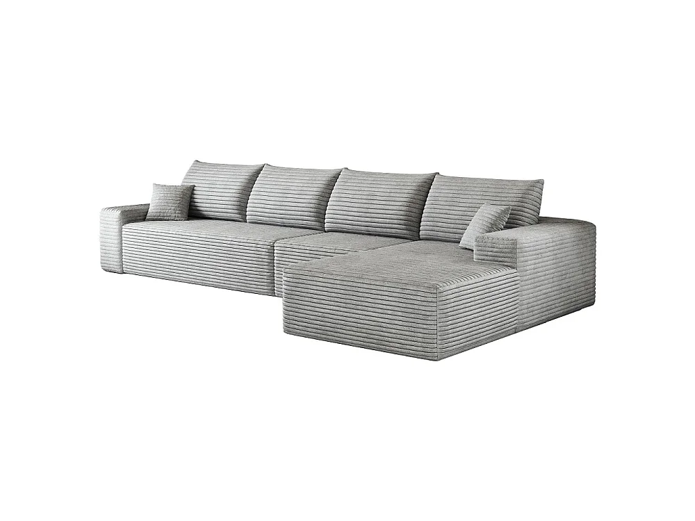Canapé d'angle modulaire sans armature, en L à droite, avec des coussins d'assise profonds, prêt à l'emploi, gris