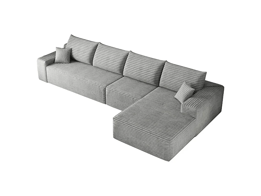 Canapé d'angle modulaire sans armature, en L à droite, avec des coussins d'assise profonds, prêt à l'emploi, gris