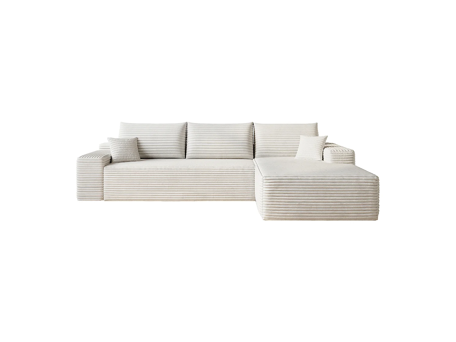 Canapé d'angle modulaire sans armature, avec partie en L à droite, assise profonde, prêt à l'emploi, blanc