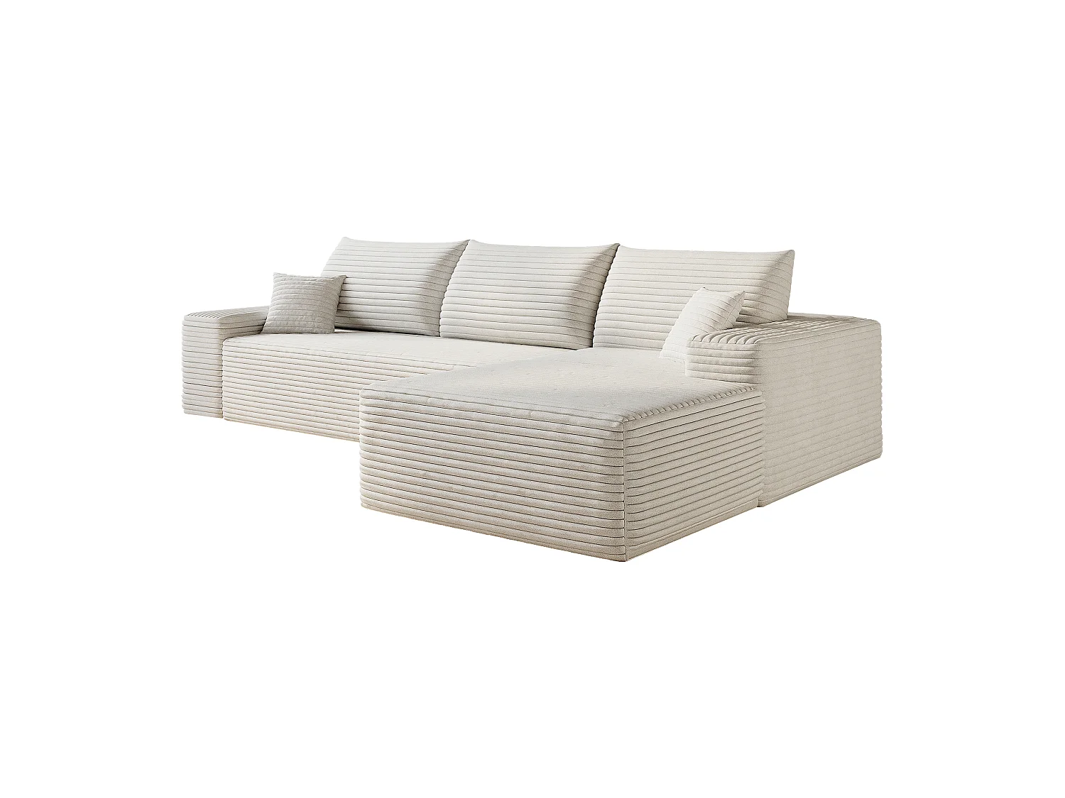 Canapé d'angle modulaire sans armature, avec partie en L à droite, assise profonde, prêt à l'emploi, blanc