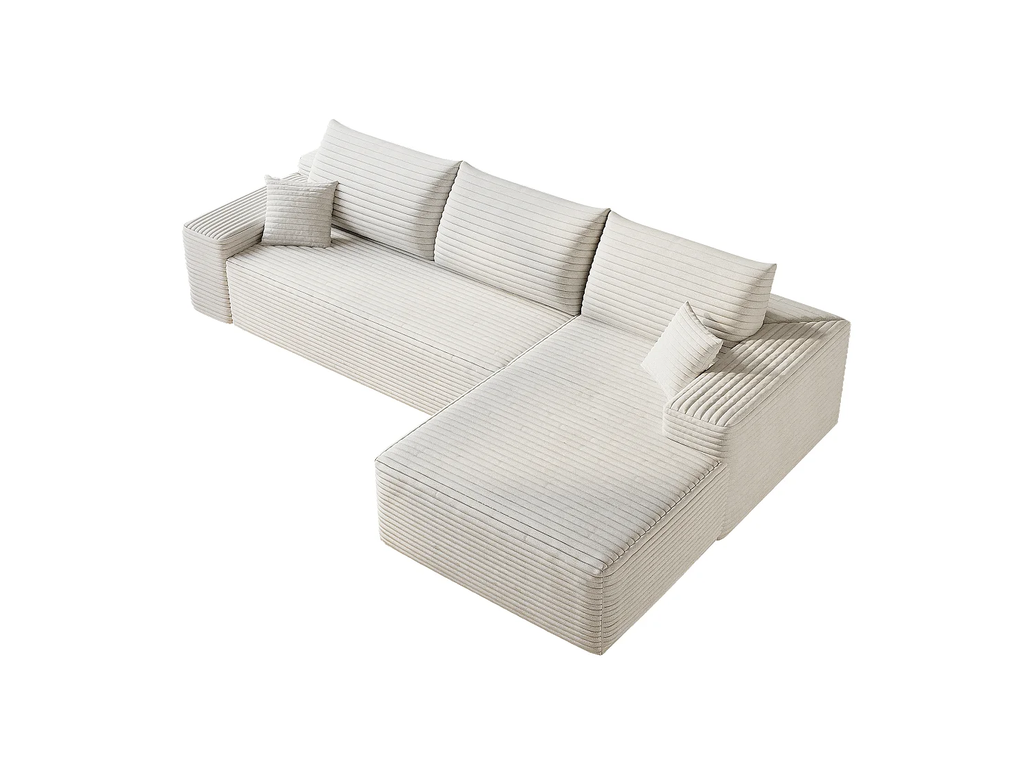 Canapé d'angle modulaire sans armature, avec partie en L à droite, assise profonde, prêt à l'emploi, blanc