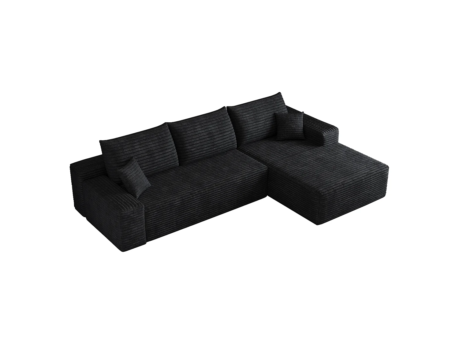 Canapé d'angle modulaire sans armature, avec partie en L à droite, assise profonde, prêt à l'emploi, noir