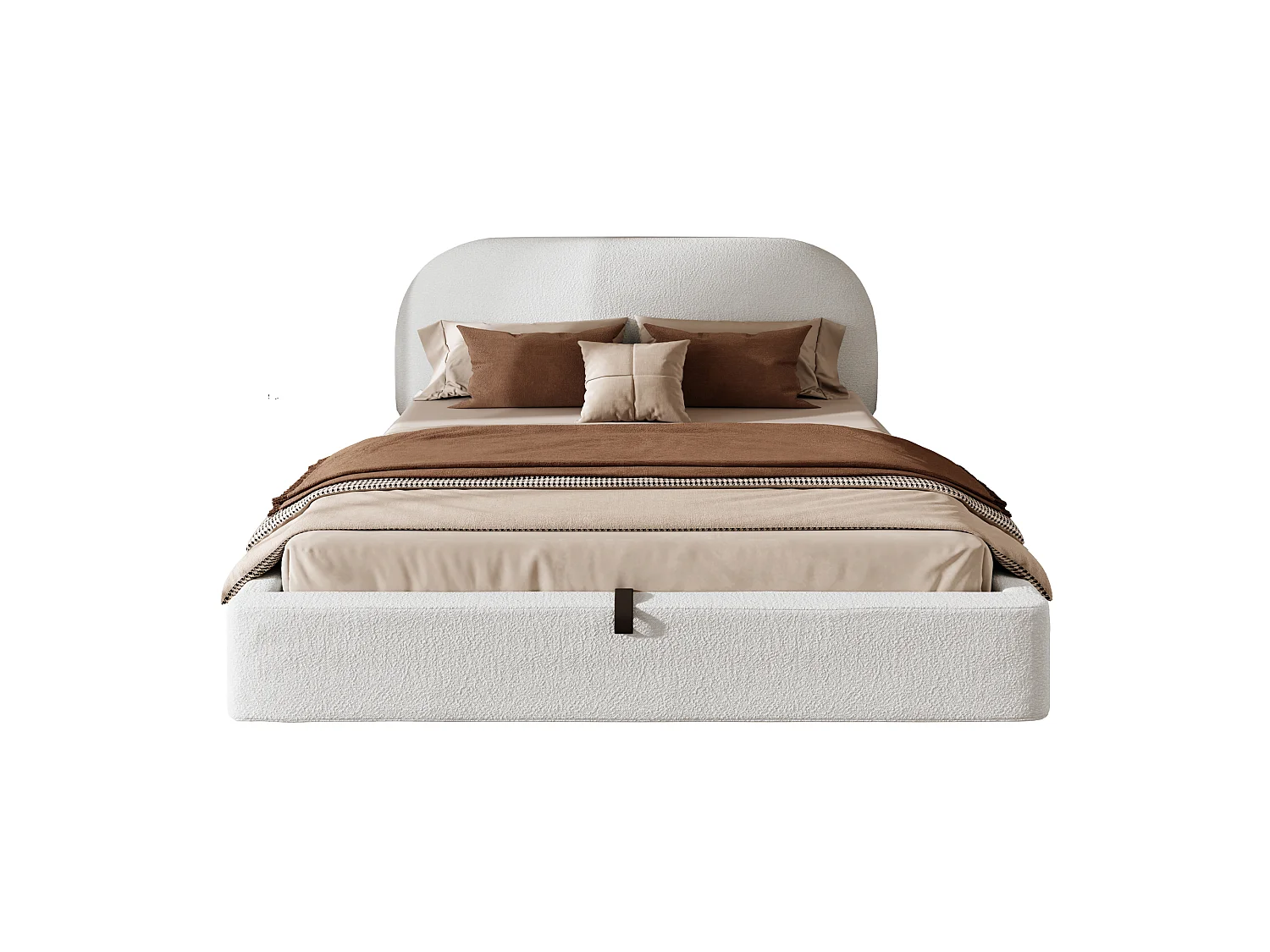Lit pour adulte rembourré, rangement hydraulique, avec sommier, tête de lit, tête de lit rembourrée, tissu bouclé, beige - 180 x 200 cm