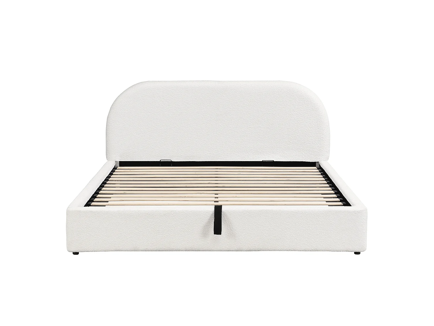 Lit pour adulte rembourré, rangement hydraulique, avec sommier, tête de lit, tête de lit rembourrée, tissu bouclé, beige - 180 x 200 cm