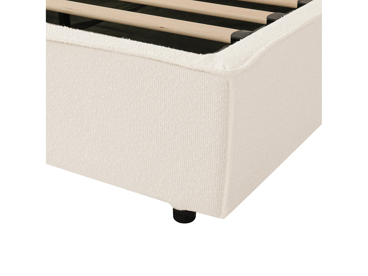 Lit double rembourré 180 x 200 cm, rangement hydraulique, sommier intégré, tissu bouclé, blanc