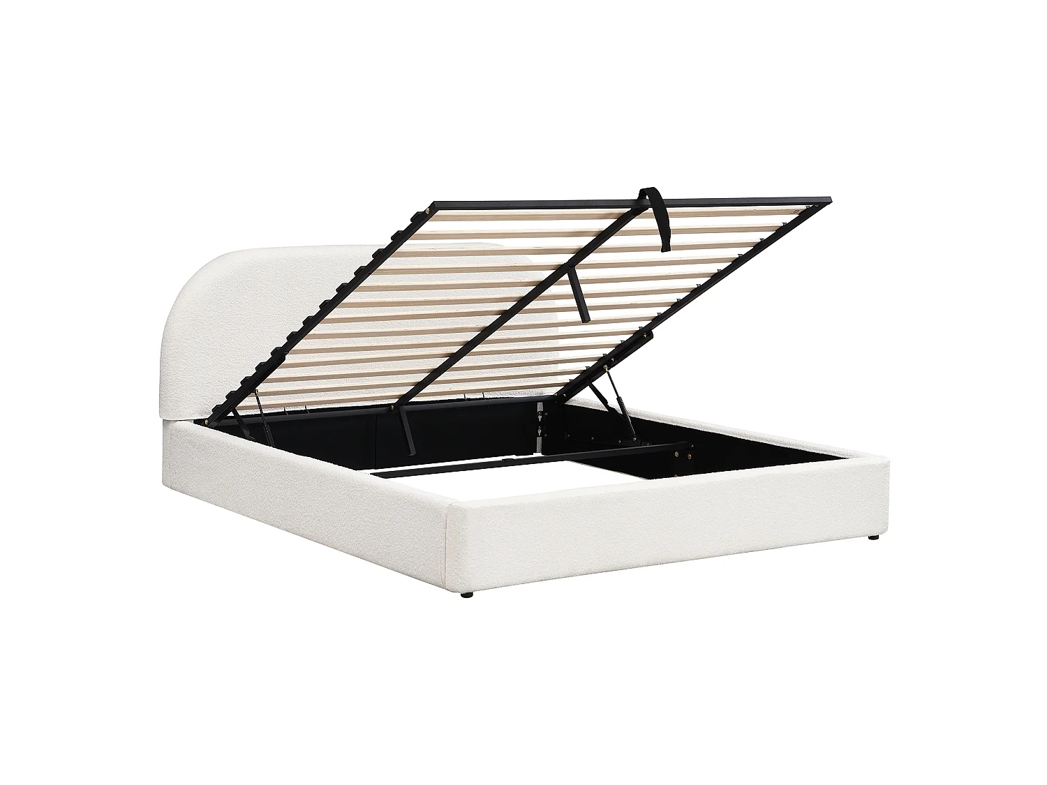 Cama para adulto estofada, arrumação hidráulica, com base de colchão, cabeceira, cabeceira estofada, tecido felpudo, bege - 160 x 200 cm