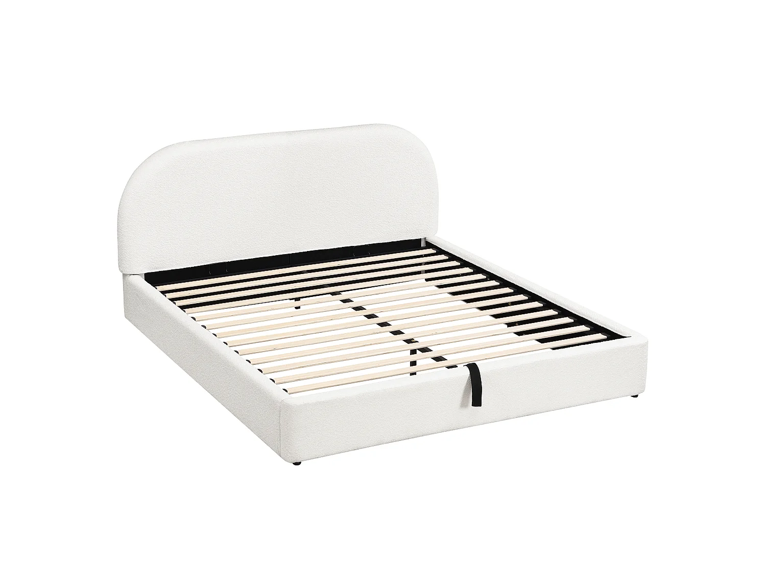 Cama para adulto estofada, arrumação hidráulica, com base de colchão, cabeceira, cabeceira estofada, tecido felpudo, bege - 160 x 200 cm