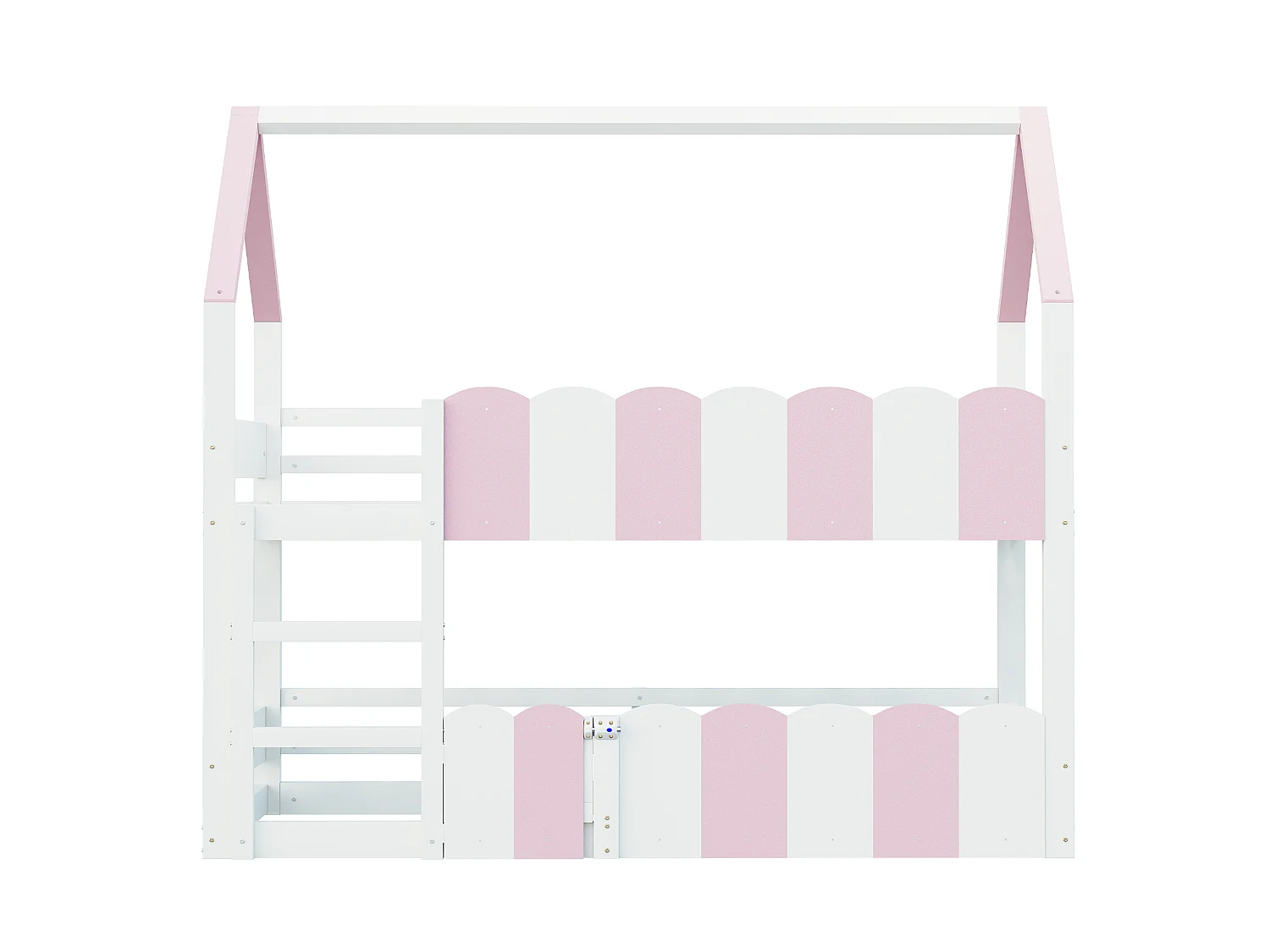 Lit superposé pour enfants 90 × 200 cm, en forme de maison, équipé de barrières de sécurité surélevées, rose