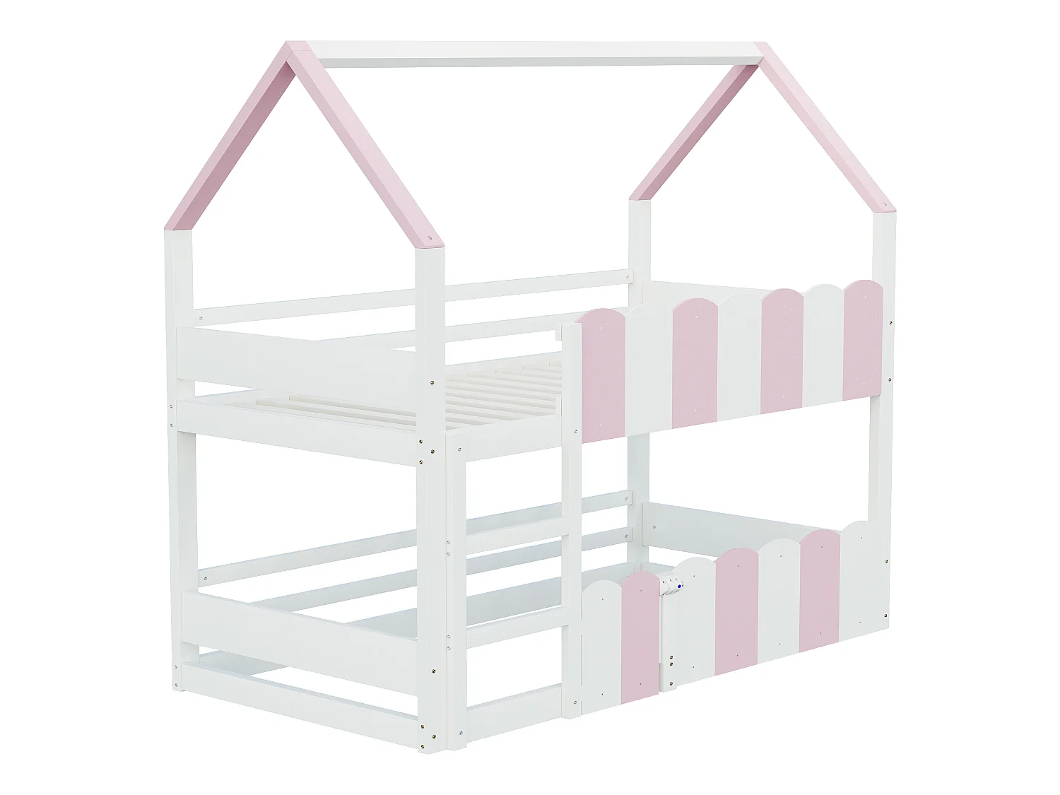 Lit superposé pour enfants 90 × 200 cm, en forme de maison, équipé de barrières de sécurité surélevées, rose