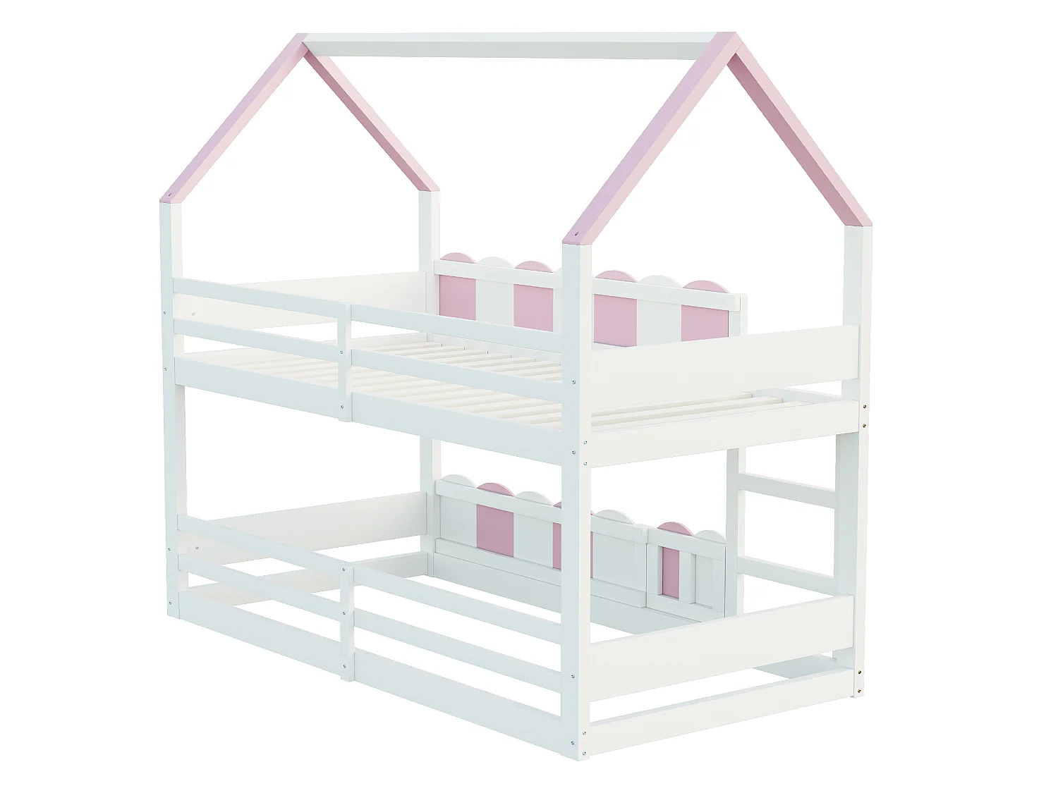 Lit superposé pour enfants 90 × 200 cm, en forme de maison, équipé de barrières de sécurité surélevées, rose