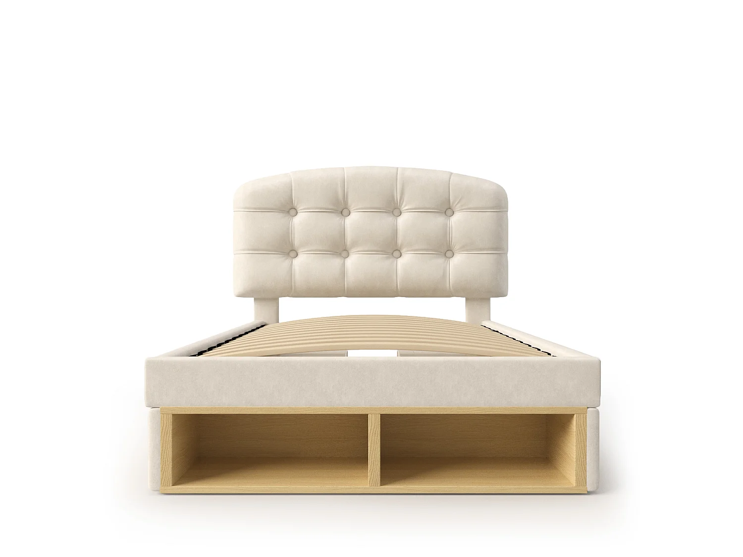 Lit simple pour enfant, avec tête de lit incurvée à hauteur réglable, tiroirs et espaces de rangement, en velours, beige - 90 x 200 cm