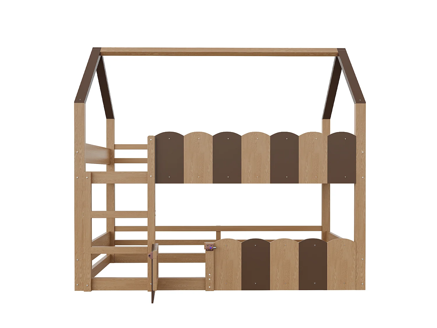 Lit superposé pour enfants 90 × 200 cm, en forme de maison, équipé de barrières de sécurité surélevées, couleur naturelle