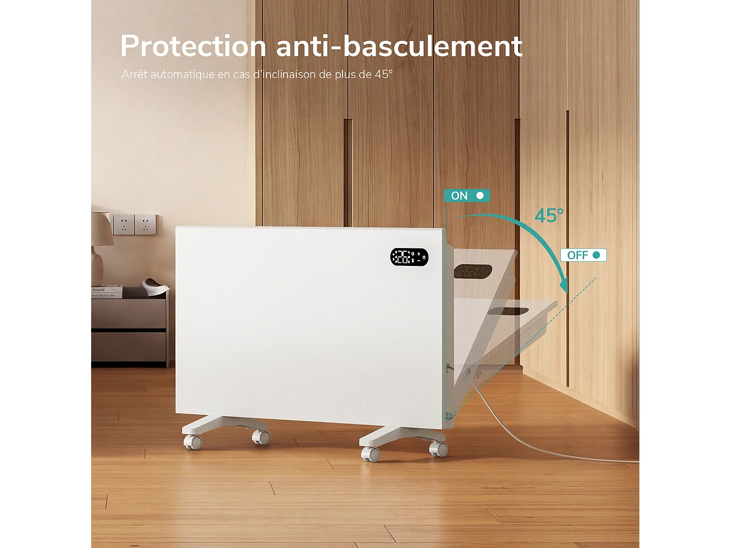 EMKE Radiateur électrique 2000W WiFi, Écran tactile LED, Programmation 7 jours, Alexa et Google Home, Mural ou sur pied