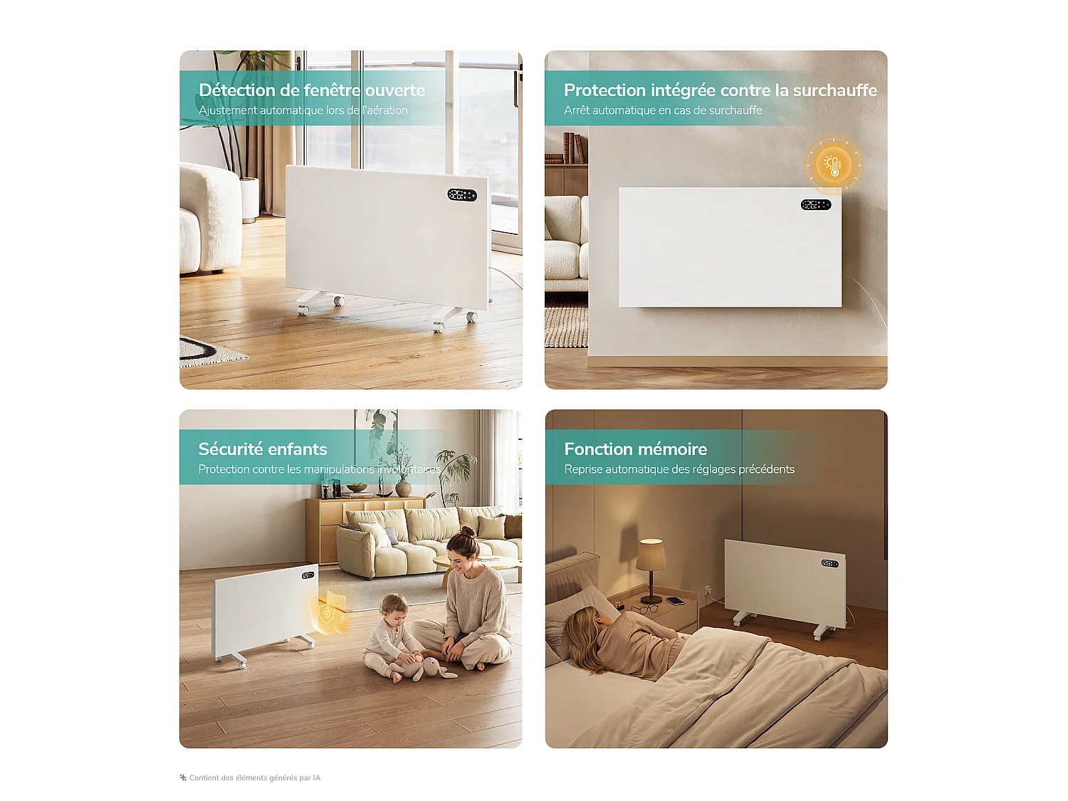 EMKE Radiateur électrique 2000W WiFi, Écran tactile LED, Programmation 7 jours, Alexa et Google Home, Mural ou sur pied