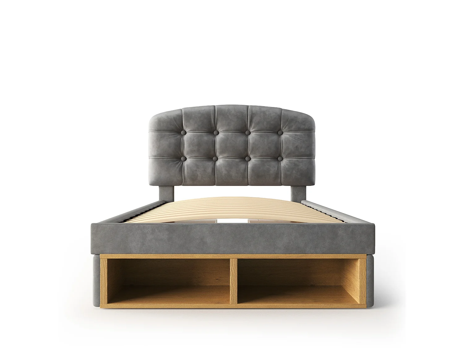 Lit simple pour enfant, avec tête de lit incurvée à hauteur réglable, tiroirs et espaces de rangement, en velours, gris - 90 x 200 cm