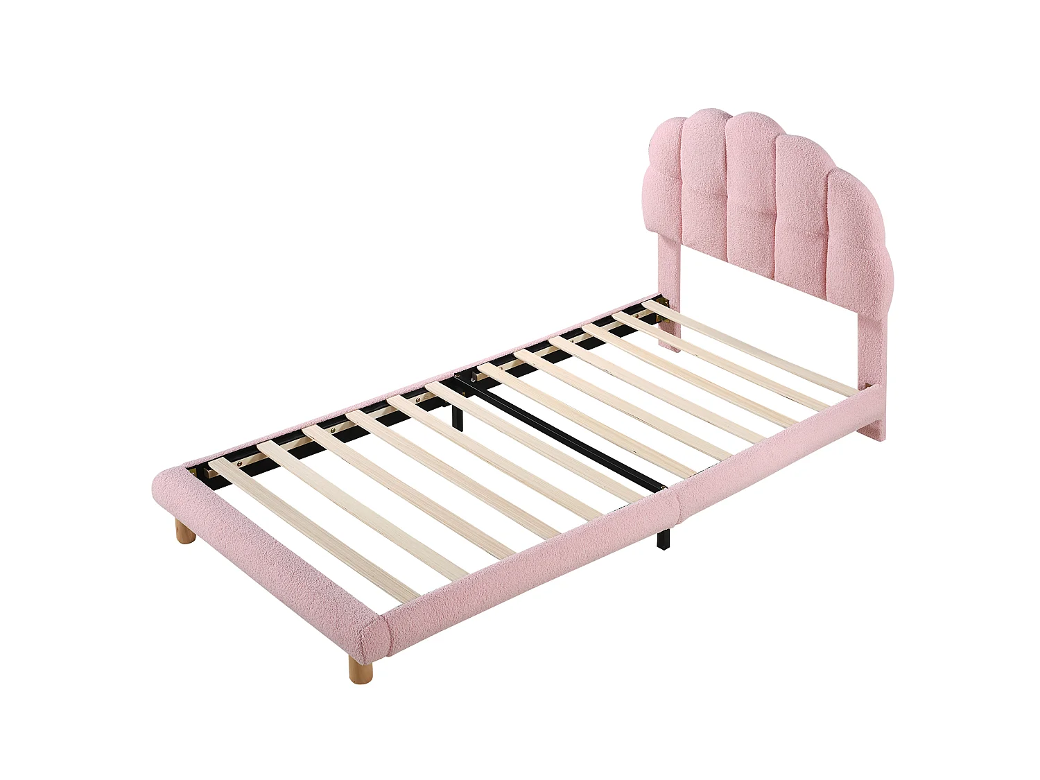Lit simple pour enfant 90 x 200 cm, lit rembourré, sommier en bois, revêtement imitation feutre, rose