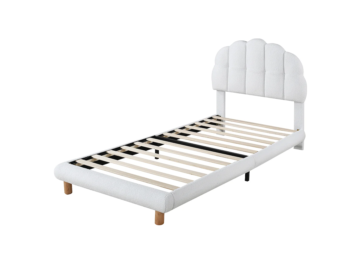 Lit simple pour enfant 90 x 200 cm, lit rembourré, sommier en bois, revêtement imitation feutre, blanc