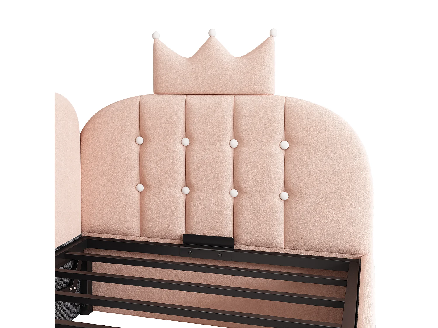 Canapé-lit rembourré 90 x 200 cm, avec espace de rangement, en L, orné d'un motif en treillis en forme de couronne, en velours,  rose