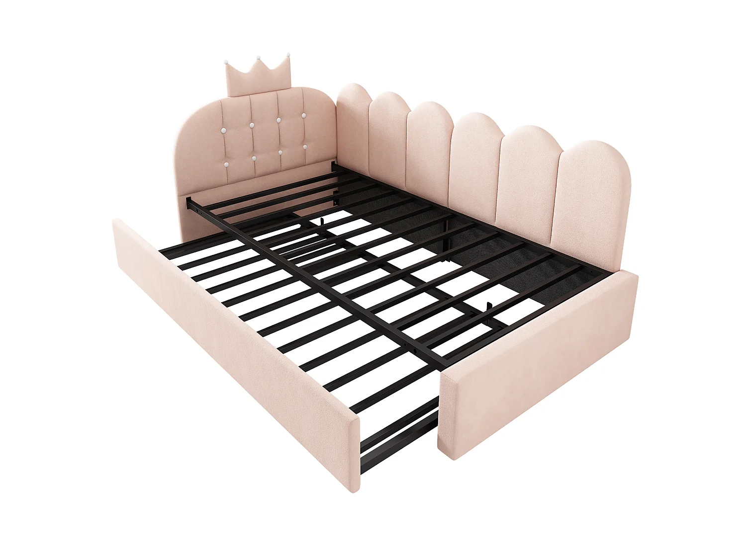 Canapé-lit de 90 × 200 cm, avec lit coulissant pouvant se transformer en lit d'appoint simple de 90 × 190 cm, forme en L, velours, rose