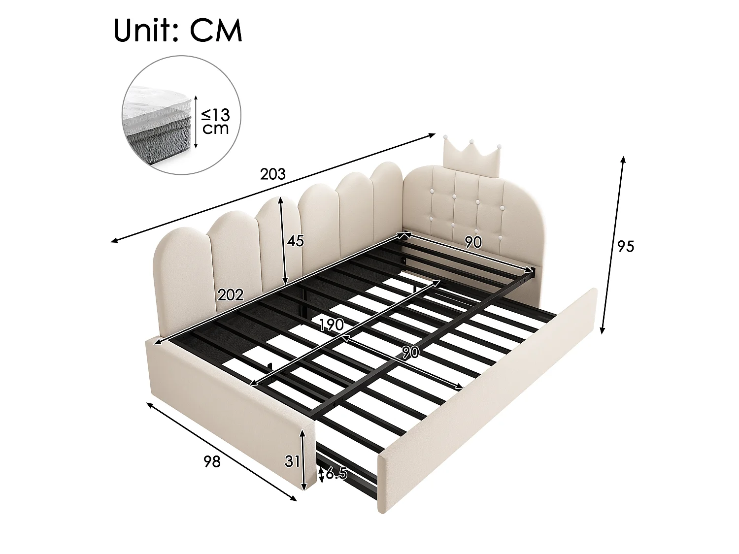 Canapé-lit de 90 × 200 cm, avec lit coulissant pouvant se transformer en lit d'appoint simple de 90 × 190 cm, forme en L, velours, beige
