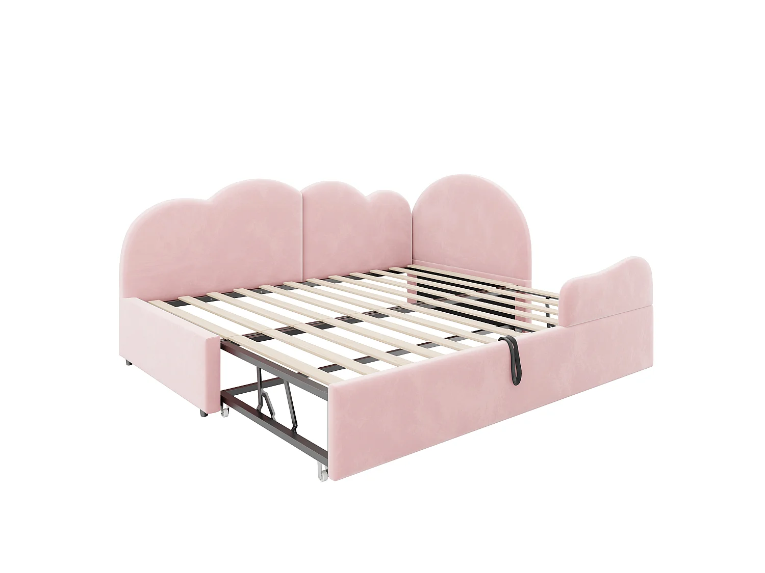Canapé-lit en L rembourré à déplier (90 × 200 + 90 × 190), tête de lit en forme de nuage, velours, rose