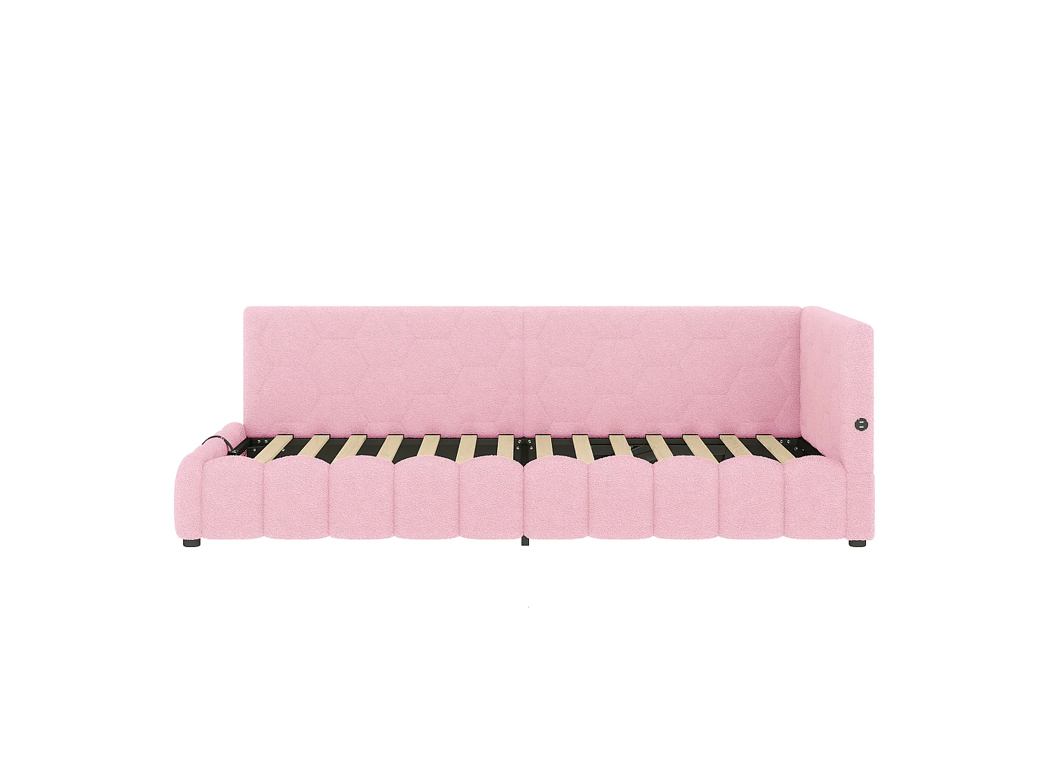 Canapé-lit 90 × 200 cm, rangement hydraulique, bande lumineuse LED, port USB Type-C, revêtement imitation feutre, rose