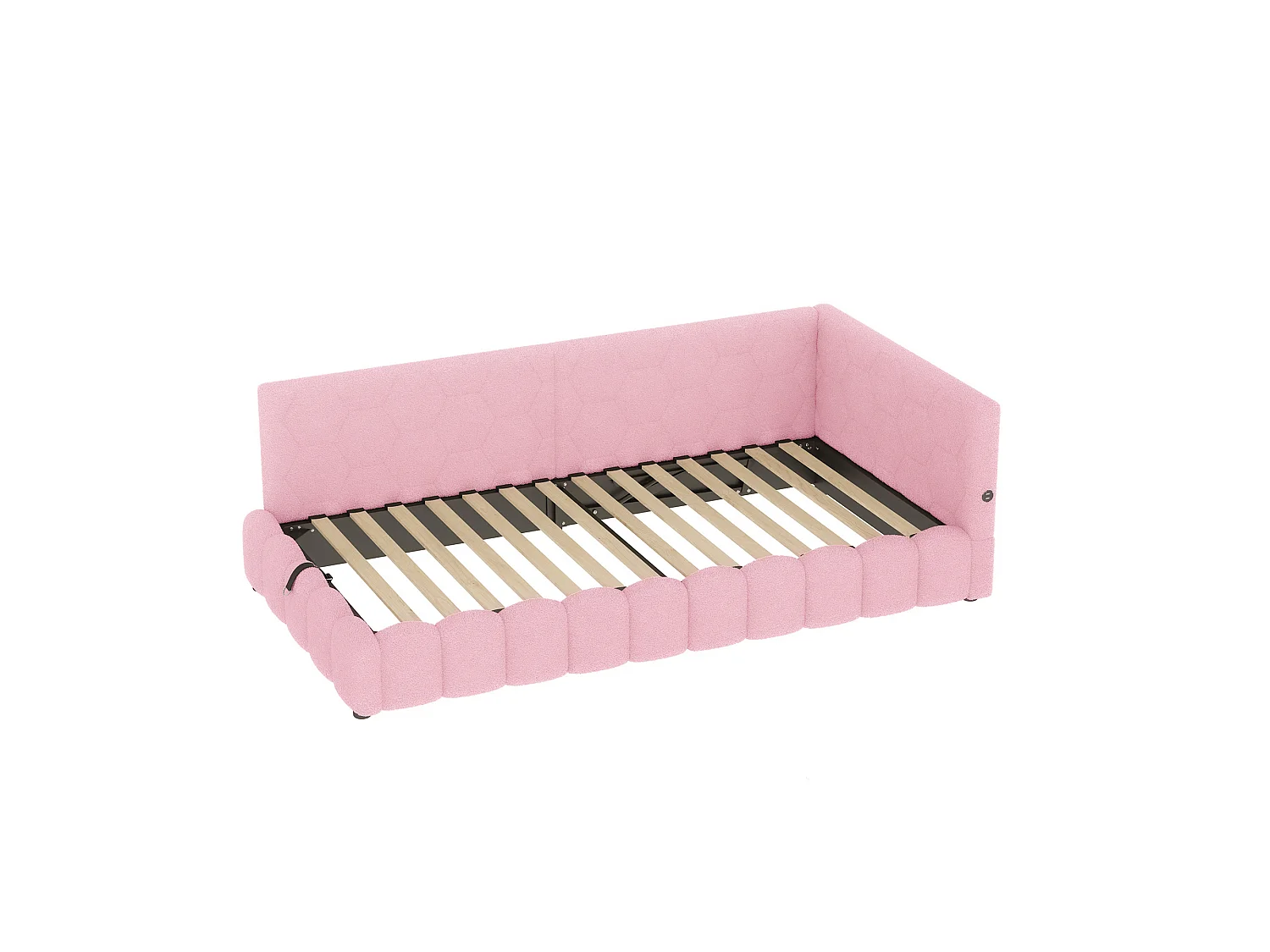 Canapé-lit 90 × 200 cm, rangement hydraulique, bande lumineuse LED, port USB Type-C, revêtement imitation feutre, rose