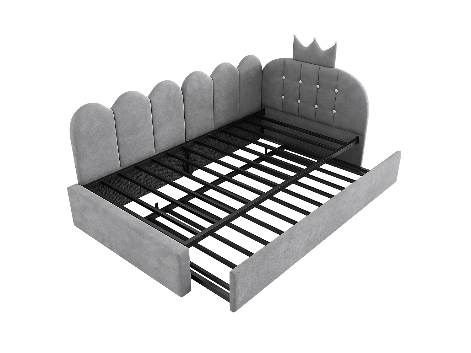 Canapé-lit de 90 × 200 cm, avec lit coulissant pouvant se transformer en lit d'appoint simple de 90 × 190 cm, forme en L, velours, gris