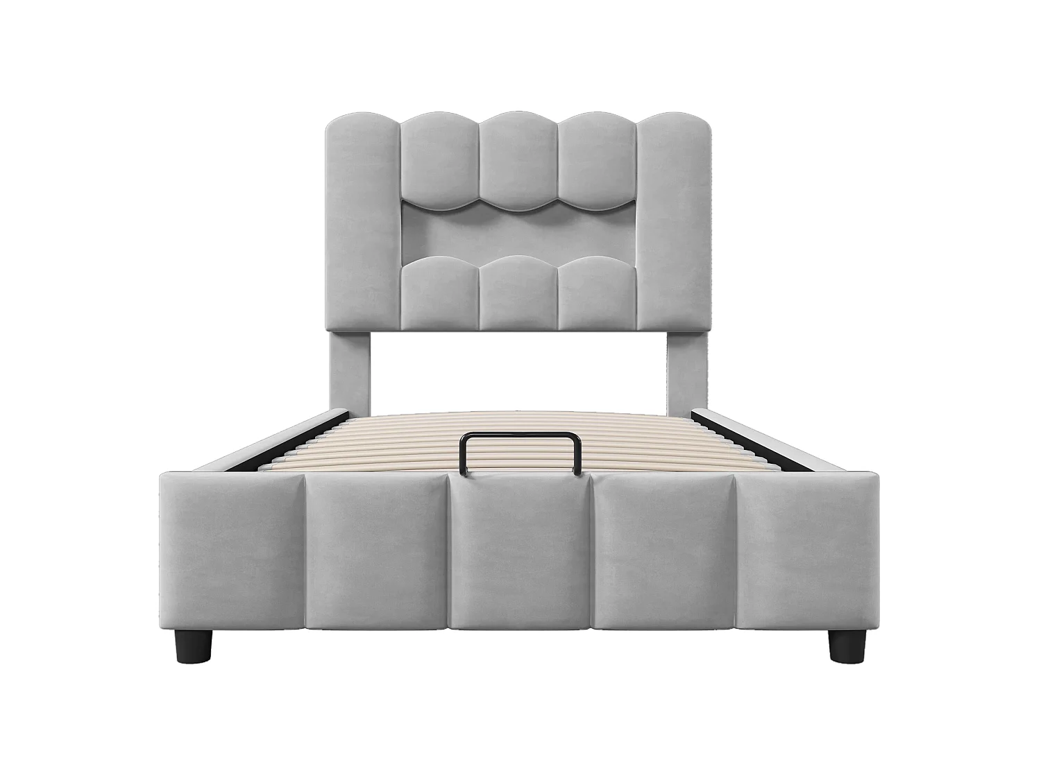 Lit rembourré pour enfant 90 x 200 cm, avec éclairage LED, équipé d'un système hydraulique, tête de lit réglable, en velours, gris