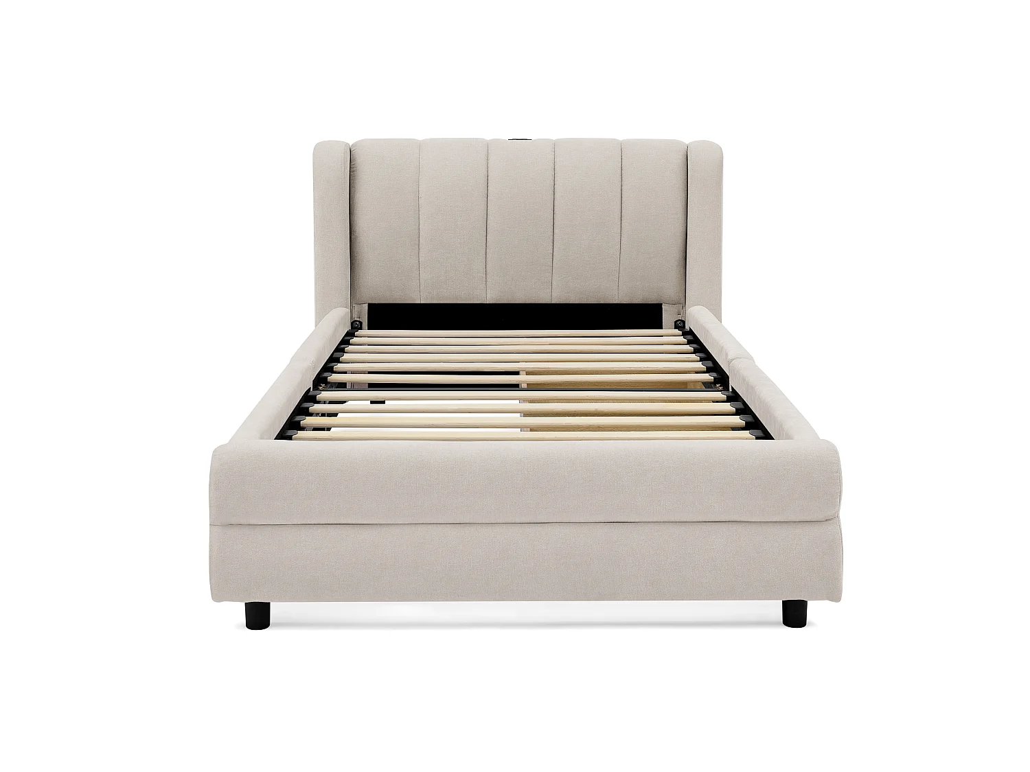 Lit simple pour enfant, avec rangement latéral, prise USB et revêtement en chenille douce, couleur beige - 90 x 200 cm