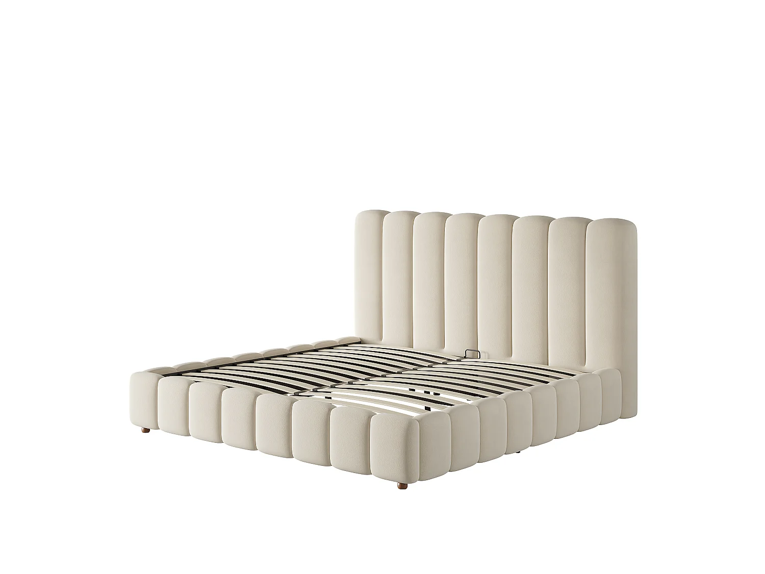 Lit double rembourré, rangement hydraulique, avec sommier et tête de lit, en velours,beige - 160 × 200 cm