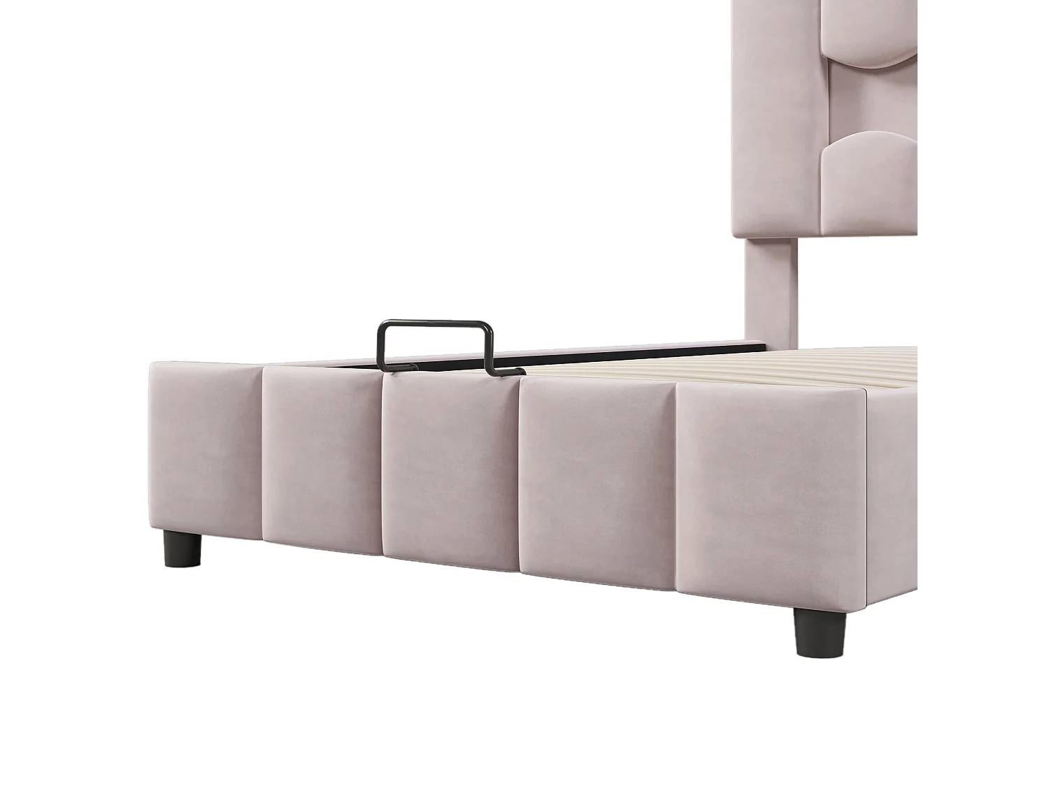 Lit rembourré pour enfant 90 x 200 cm, avec éclairage LED, équipé d'un système hydraulique, tête de lit réglable, en velours, rose