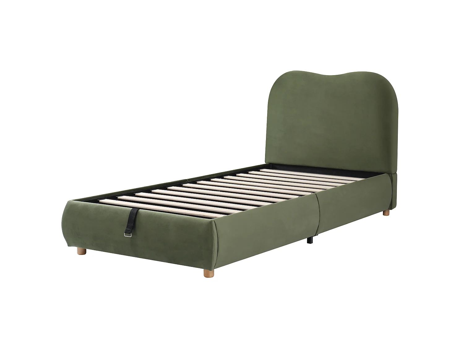 Lit rembourré pour enfant 90 × 200 cm, rangement hydraulique, avec sommier, tête de lit, tête de lit rembourrée, velours, vert