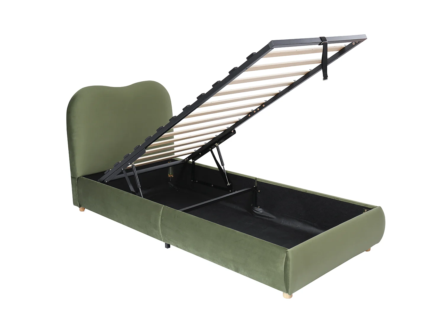 Lit rembourré pour enfant 90 × 200 cm, rangement hydraulique, avec sommier, tête de lit, tête de lit rembourrée, velours, vert