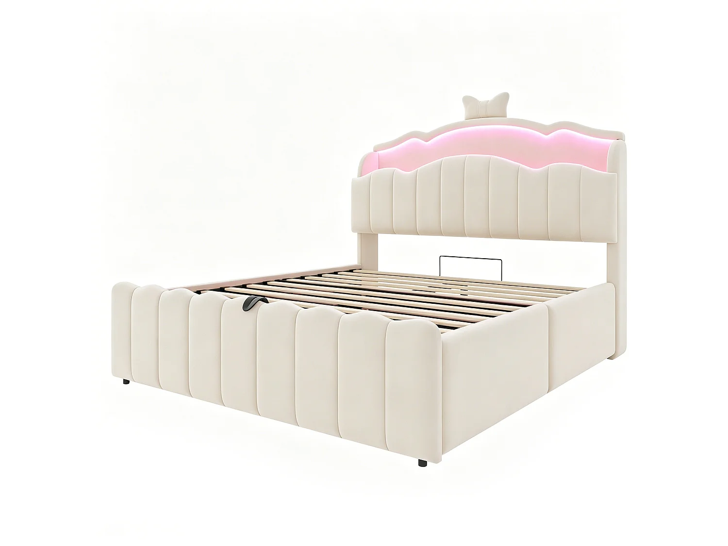 Lit pour adulte rembourré de 140 x 200 cm, avec rangement hydraulique, équipé de ports de recharge USB et USB-C, en velours, beige