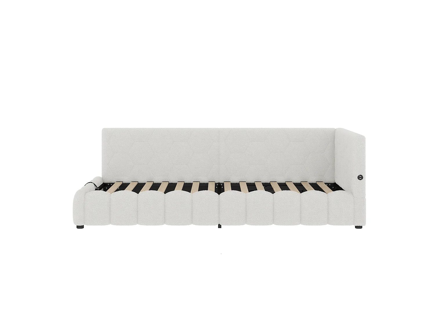 Canapé-lit 90 × 200 cm, rangement hydraulique, bande lumineuse LED, port USB Type-C, revêtement imitation feutre, blanc