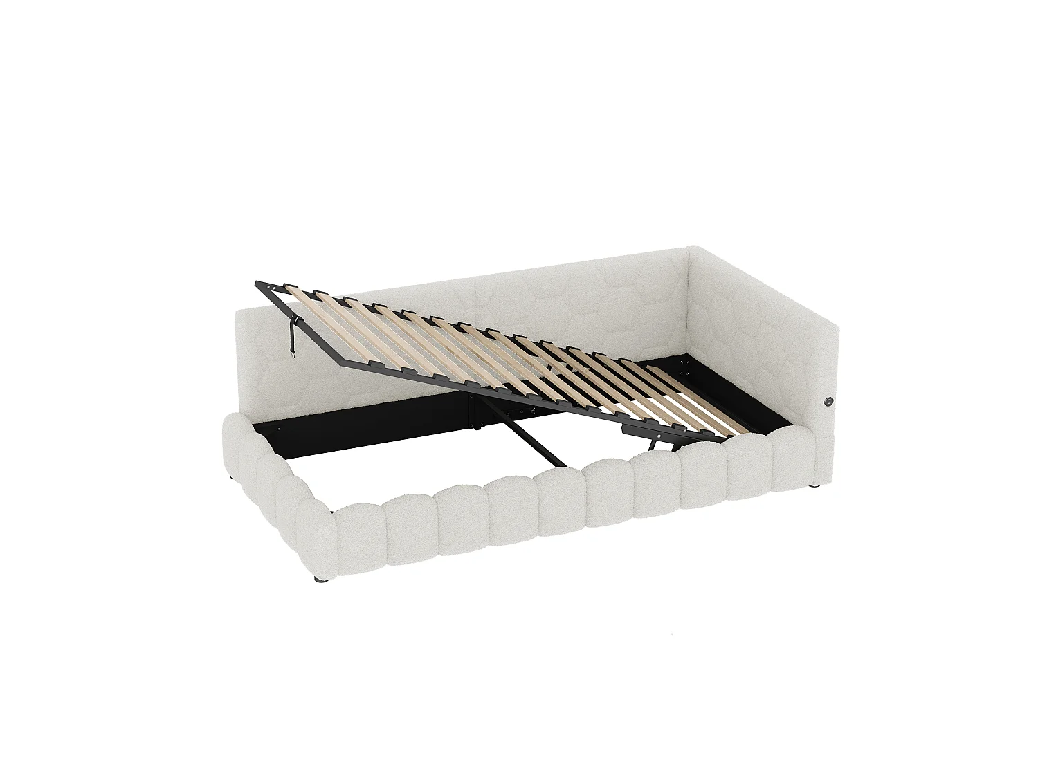 Canapé-lit 90 × 200 cm, rangement hydraulique, bande lumineuse LED, port USB Type-C, revêtement imitation feutre, blanc