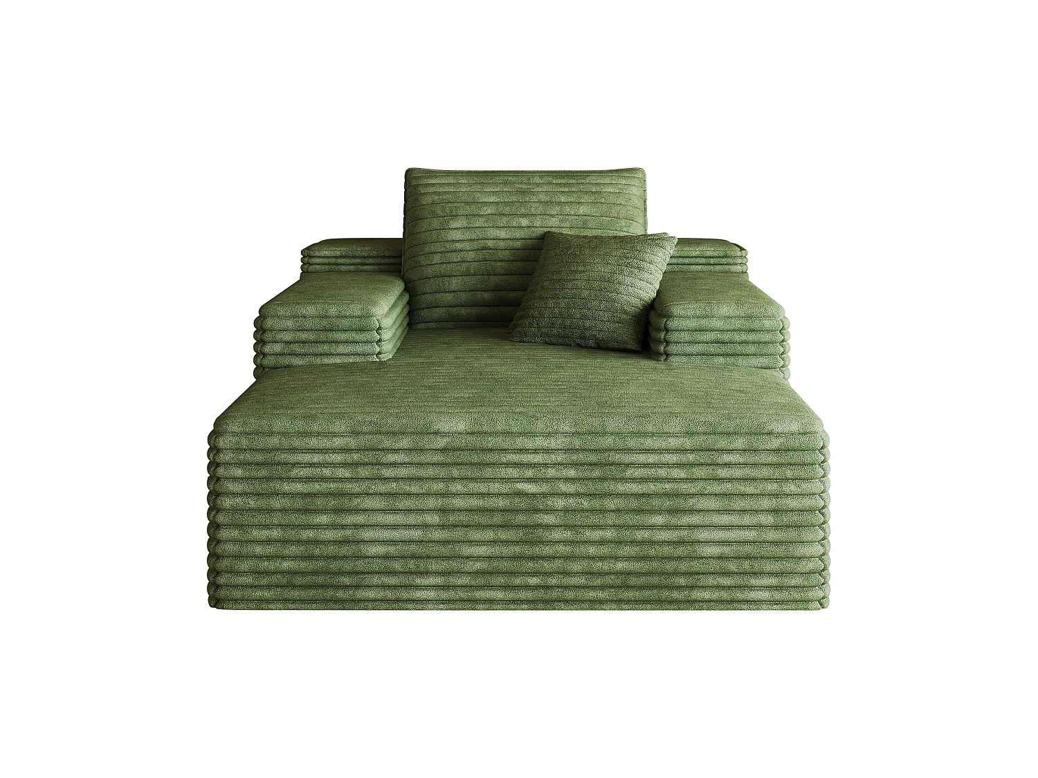 Modulaire bank zonder frame, van ribfluweel, diepe zitting, schuimvulling, klaar voor gebruik, groen