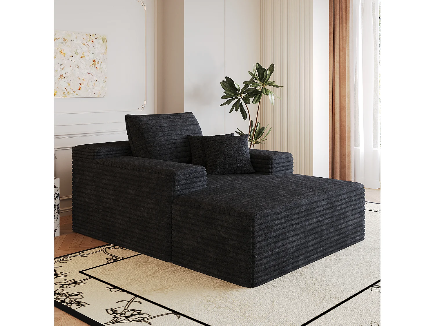 Canapé modulaire sans armature, en velours côtelé, assise profonde, rembourrage en mousse, prêt à l'emploi, noir