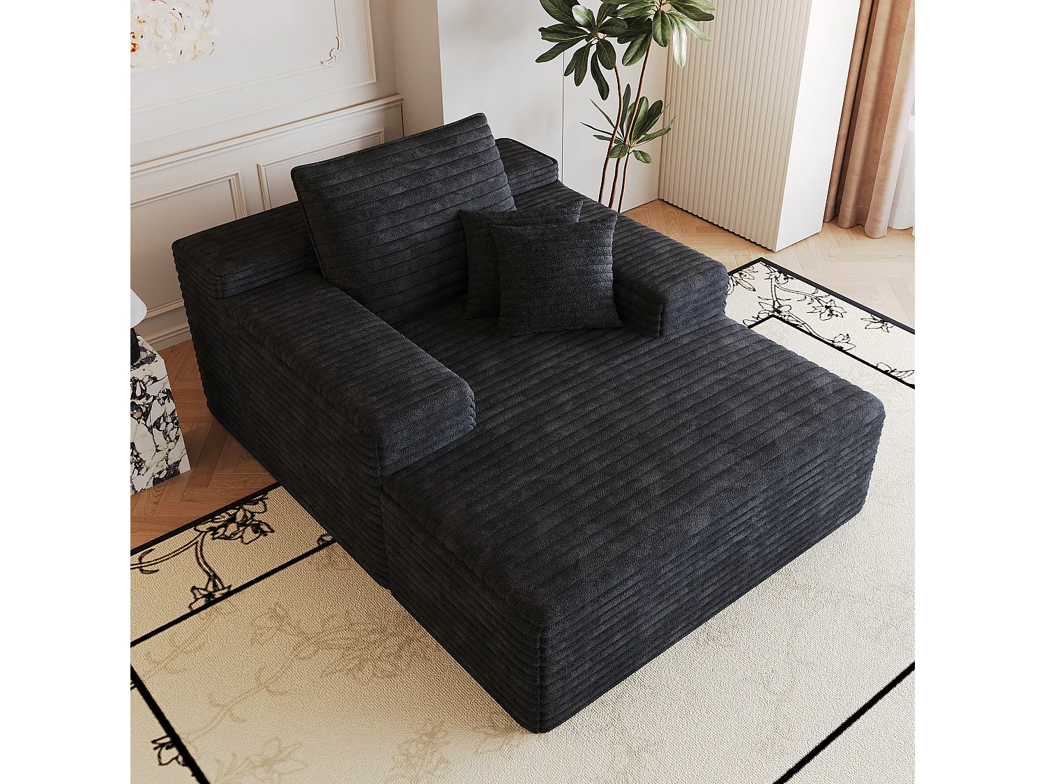 Canapé modulaire sans armature, en velours côtelé, assise profonde, rembourrage en mousse, prêt à l'emploi, noir