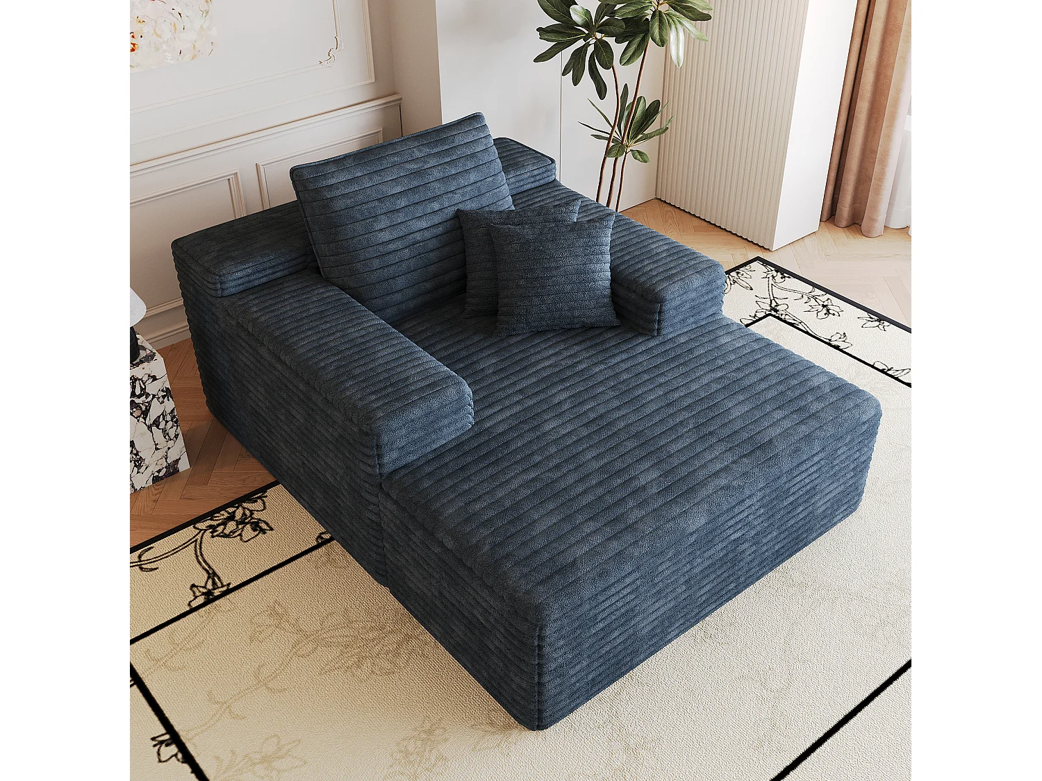 Canapé modulaire sans armature, en velours côtelé, assise profonde, rembourrage en mousse, prêt à l'emploi, bleu