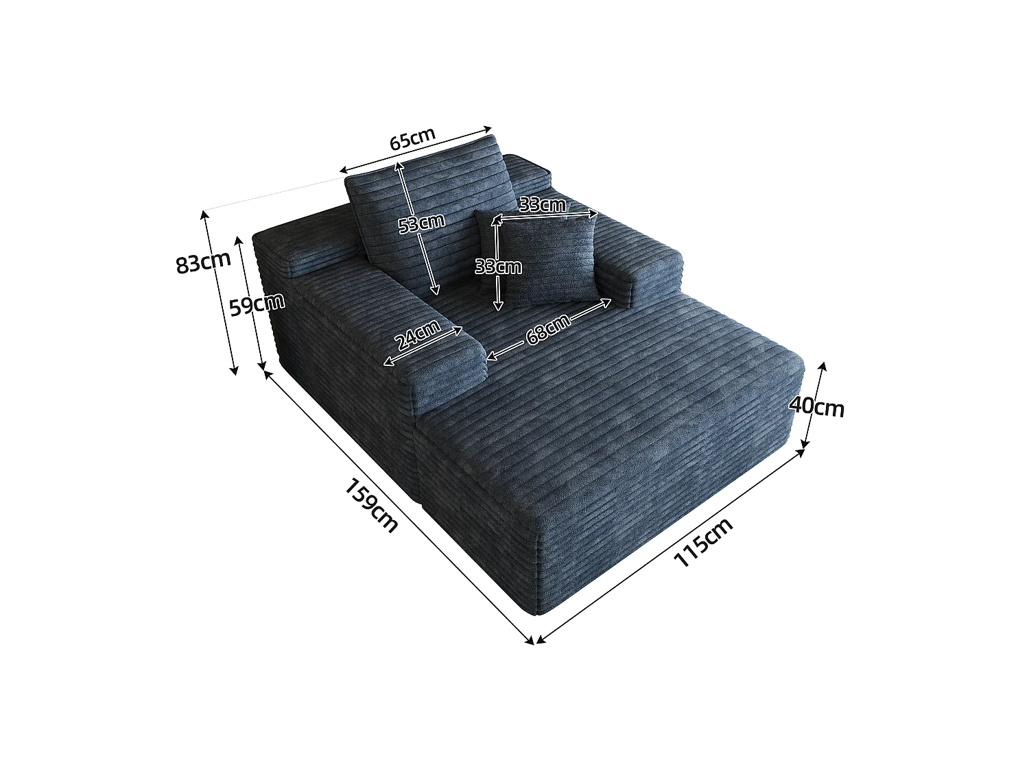 Canapé modulaire sans armature, en velours côtelé, assise profonde, rembourrage en mousse, prêt à l'emploi, bleu